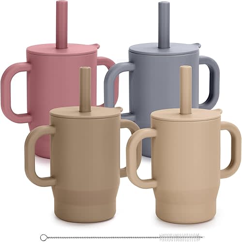 Straw Sippy Cups,6 oz 4 Pack Baby Straw Cup Unbreakable,Silicone Training Cup with Handle Baby Water Bottles for Infants Toddlers 6-12 Months 1 Year+