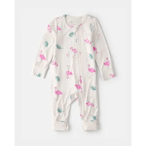 Baby Girl Flamingo PurelySoft 2-Way Zip Snug Fit Sleep & Play Pajamas - Ivory | Carter's