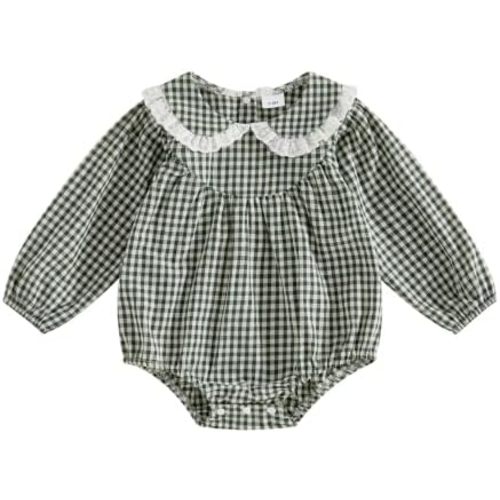 Kuriozud Newborn Baby Girl Clothes Lace Doll Collar Romper Fall Outfit