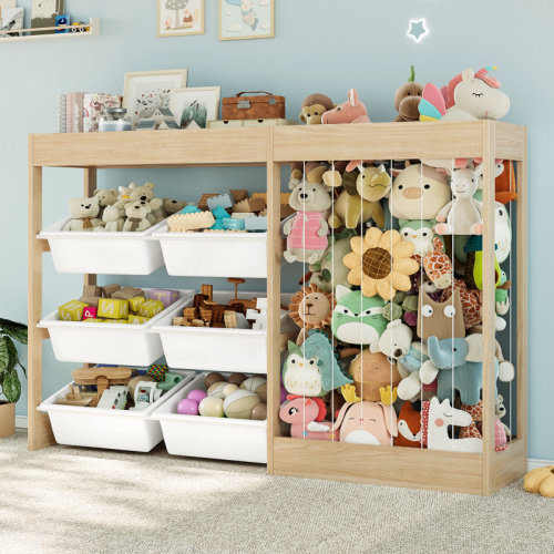 Isabelle & Max™ Toy Storage Organizer with Stuffed Animal Storage, Toddler Bookshelf with 6 Plastic Bins, Large Toy Stuffed Animal Holder with Bookcase for Children Rooms, Playroom, Nursery & Reviews | Wayfair