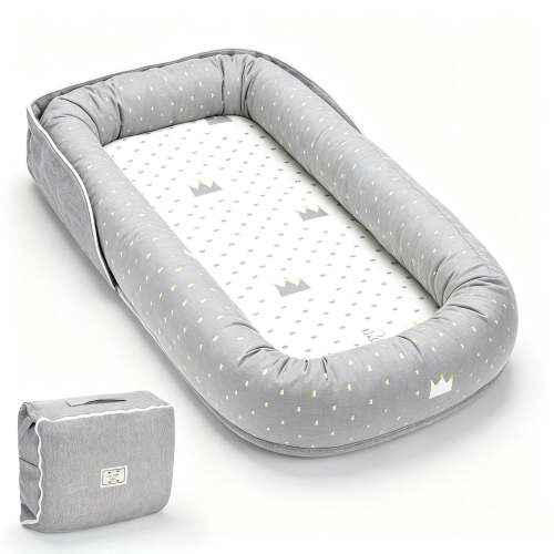 Tiktiger Infant Lounger,Portable Breathable Baby Lounger Adjustable U-Shaped Safety Bumper for Cozy Comfort - Crown Ash