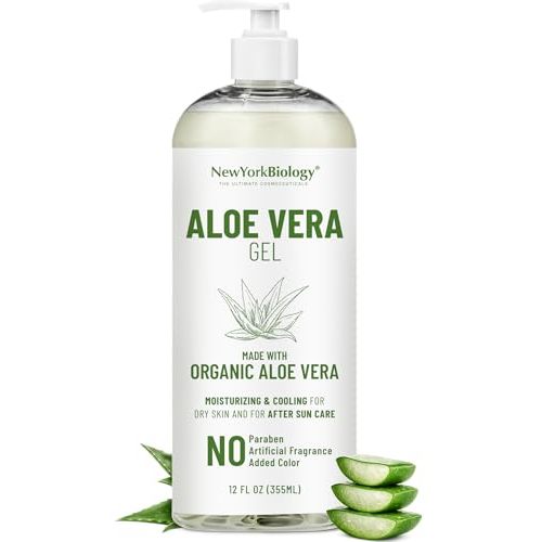 New York Biology Aloe Vera Gel - 12 Fl Oz | For Face, Skin, Hair, From Fresh Organic Plant, Moisturizing and Cooling Gel for After Sun Care and Very Dry Skin