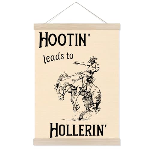 Welshower Western Cowboy Poster Hanger Frame, Hootin' Leads to Hollerin' Wild West Rodeo Cowboy Wall Art Prints Decor for Home Living Room Boys Room Bedroom Framed, 12x16 Inch