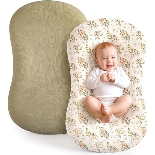 Termichy Baby Lounger Cover Muslin: Soft Cotton Slipcover for Snuggle Me Lounger - Removable & Machine Washable for Daily Use - Zipper-Free & Skin-Friendly for Newborn Girls and Boys