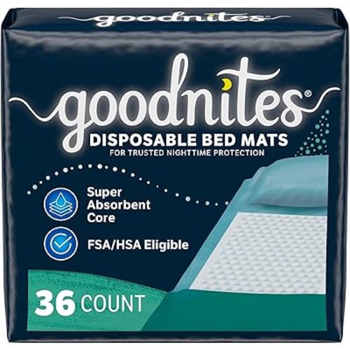 Goodnites Disposable Bed Pads/Bed Mats for Bedwetting, 2.4 x 2.8 ft, 36 Ct (4 Packs of 9)