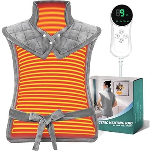 Heating Pad for Neck, Shoulders and Back, 24"x37" Large Weighted Electric Heated Pad with 9 Heat Settings & 4 Timer Options, Auto Shut-Off, Machine Washable Grandmother Birthday Christmas Women Gift