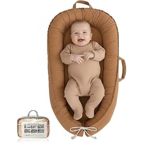Baby Lounger - Infant Lounger for Newborn 0-24 Months, Pure Cotton Breathable Baby Nest Lounger Cover, Newborn Essentials for Baby Boys & Girls, Co Sleeper Portable Baby Bed for Home and Travel