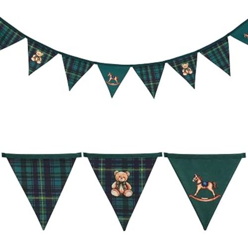 9.2 Ft Vintage Tartan Plaid Garland Pennant Banner Flags for Baby Shower