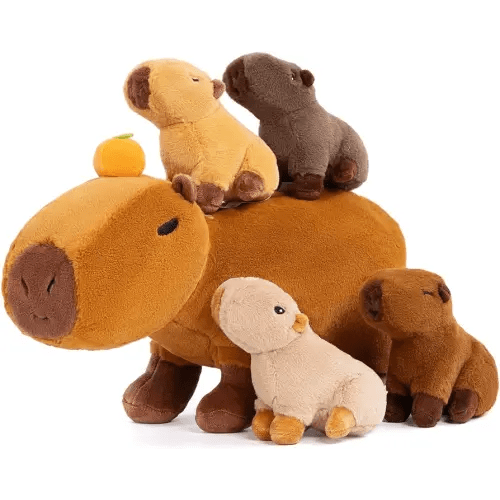 OUOZZZ Capybara Stuffed Animals with Babies Inside 14.5" Capybara Plush Toys with 4 Babies Capybara with Tangerine in Hot Spring - Gift Present Toys for Girls Boys Kids Toddler