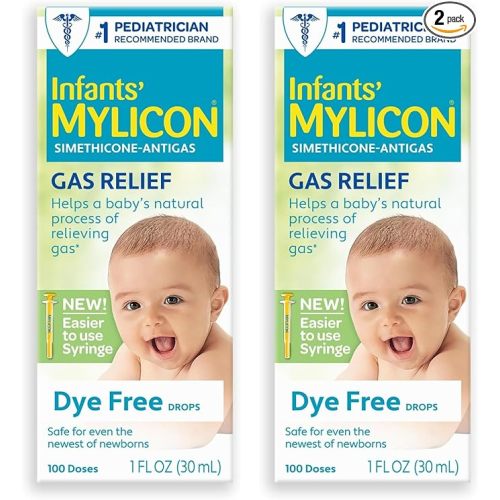 MYLICON Infant & Baby Gas Relief Drops, Dye-Free, 1 Oz (2 Pack) New Syringe