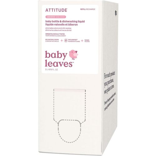 ATTITUDE Baby Bottle & Dish Soap, EWG Verified Bottle Cleaner, Fragrance Free & Dye Free, Removes Milk Residue & Grease, Vegan, Bulk Refill, Unscented, 67.6 Fl Oz