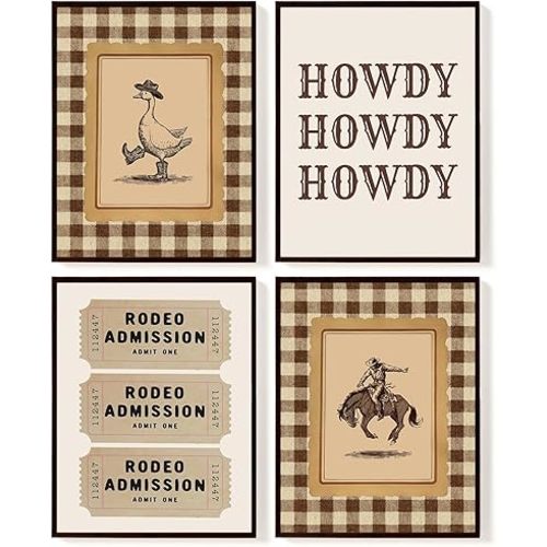 SkyCozy Vintage Western Cowboy Goose Wall Art Decor, Western Poster & Prints, Country Southwestern Cowboy Rodeo Wall Art for Nursery Home Bedroom Room Decor, 12x16Inch Set of 4 (UNFRAMED)