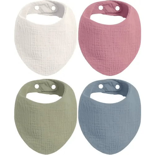 Organic Muslin Baby Bibs for Girls Boys 0-6 Months | Baby Bandana Bibs, Super Soft for Drooling and Teething, Muslin Bib, 4-Color Pack