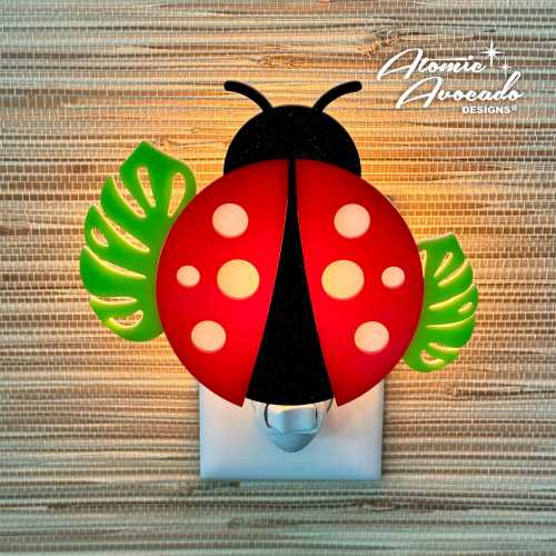 Handcrafted "Ladybug" Night Light | Nature Decor | Light Up Lady Bug | Children or Kid's Room | Monstera Leaf | Atomic Avocado Designs®