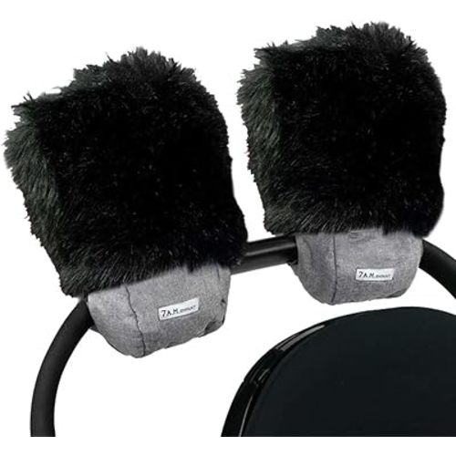 7AM Enfant Stroller Warmmuffs Gloves - Anti-Freeze Stroller Mittens for Handlebars, Water Repellent Hand Warmer Muff for Cold Weather, Faux Fur Stroller Warmmuffs | Winter Stroller Accessories