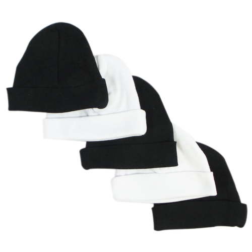Bambini Black & White Newborn Baby Caps, 5pk (Baby Boys Or Baby Girls, Unisex)