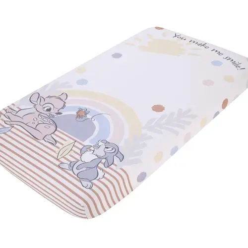 Disney B is for Bambi Tan, Gray, Blue, and White You Make Me Smile Photo Op Fitted Crib Sheet