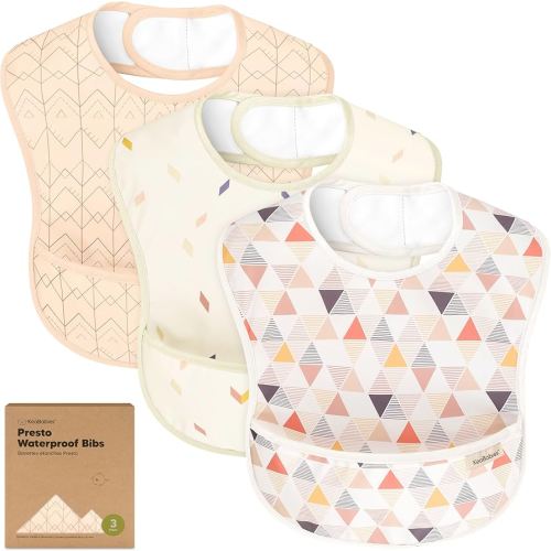 3-Pack Waterproof Baby Bibs for Eating - Lightweight Toddler Feeding Bibs with Large Food Catcher, Mess Proof, Food-Grade Baby Eating Essentials, Easy to Put On & Clean (Prism)