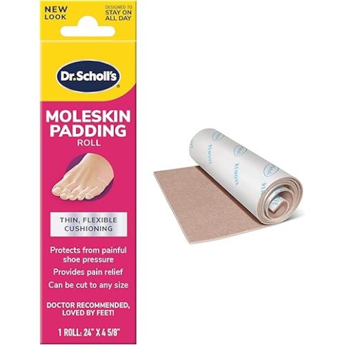 Dr. Scholl's Moleskin Padding ROLL, 1 roll // Thin, Flexible Cushioning & Pain Relief - Cut to Any Size - Doctor Recommended - 24 Inches X 4 5/8 Inches