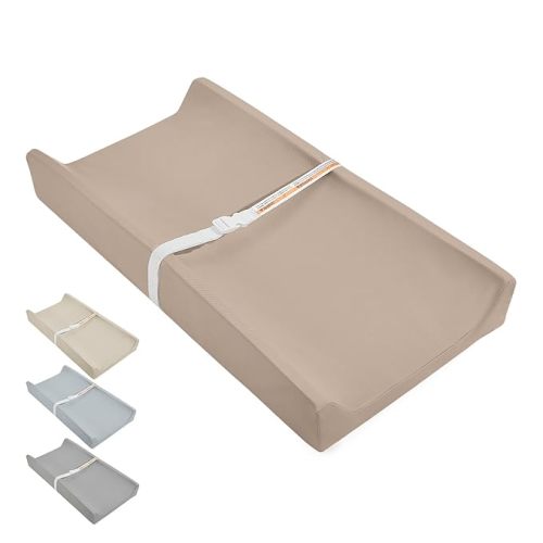 Baby Changing Pad, Waterproof & Wipeable Vegan Leather Diaper Changing Mat 31" x 16", Comfortable Soft Standard Size Infant Diaper Mat for Dresser and Table, Taupe (Beige)
