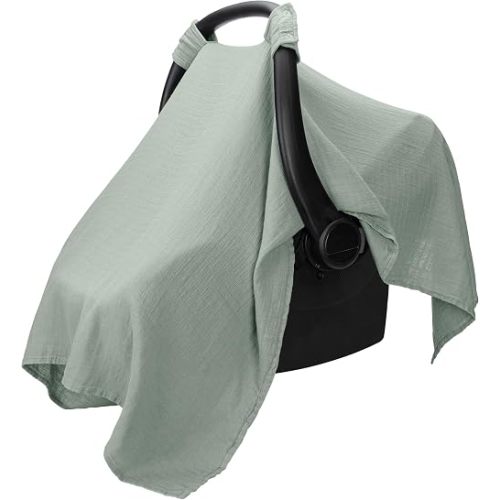 Comfy Cubs Baby Car Seat Cover - Muslin Cotton Baby Seat Cover Sage