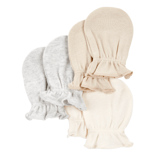 Ivory/Heather Baby 3-Pack Mitts - Ivory/Heather