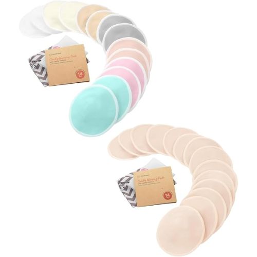 Keababies Organic Nursing Pads - 14 Organic Bamboo Breastfeeding Pads, Wash Bag, Reusable Breast Pads for Breastfeeding, Nipple Pads for Breastfeeding Essentials