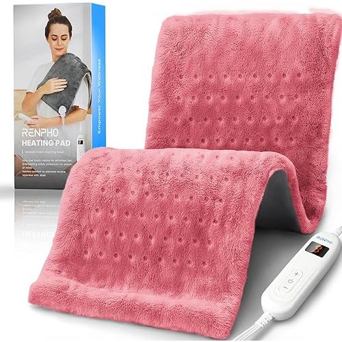 RENPHO Electric Heating pad for Back, Valentines Day & Birthday Gifts for Her Him, Heating Pads for Neck and Shoulder, FSA Eligible HSA Store, Auto-Off, ETL Certified, Extra Large 12"x24" Pink