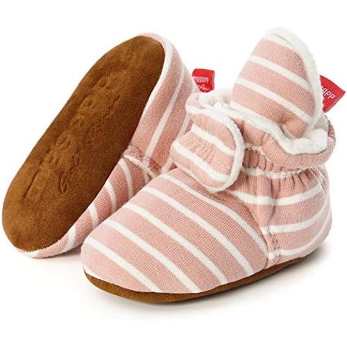 Babelvit Newborn Baby Boy Girl Soft Fleece Booties Stay On Infant Slippers Socks Shoe Non Skid Gripper Toddler First Walkers Winter Ankle Crib Shoes