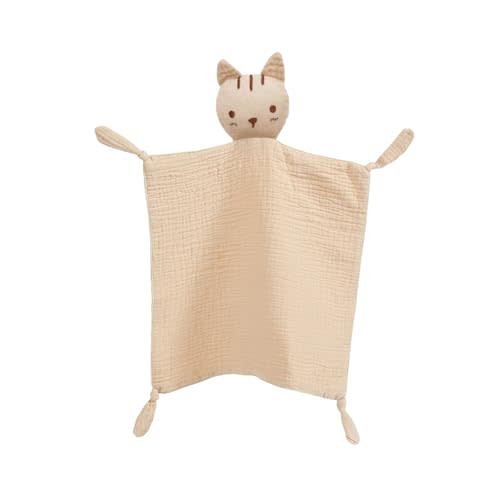 insular Lovey Blanket for Boys and Girls, Organic Cotton Muslin Security Blanket for Babies, Soft Breathable Lovie Soothing Towel for Newborn and Infant, Khaki Cat