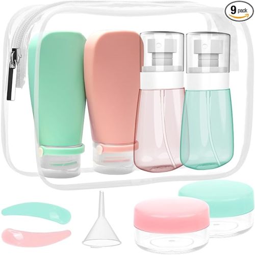 RELANOR Pack of 9 Travel Bottle Set - TSA Approved Leakproof Toiletry Kit - Perfect For Travel, Toners, Skincare, and Cosmetics