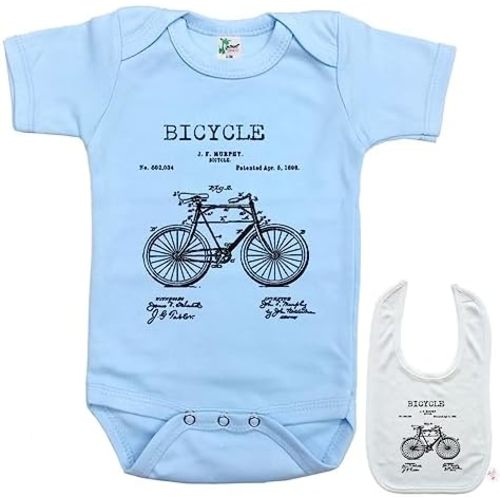 Bicycle Patent Sketch -Cute Newborn Baby Bodysuit Outfit Onesie & Bib Gift Set