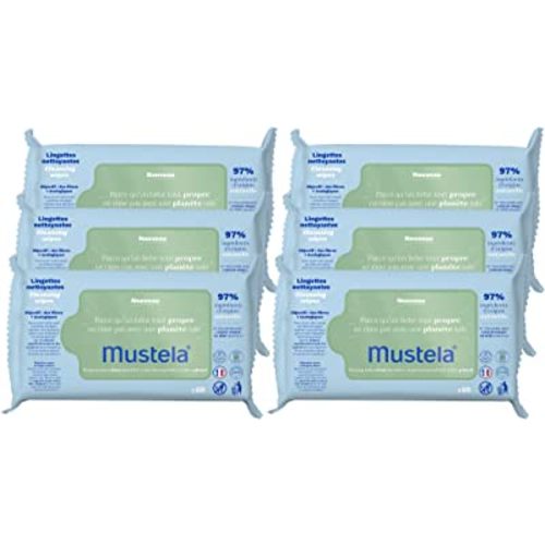 Mustela Baby Cleansing Wipes - For Face, Body & Diaper Area - 6-Pack