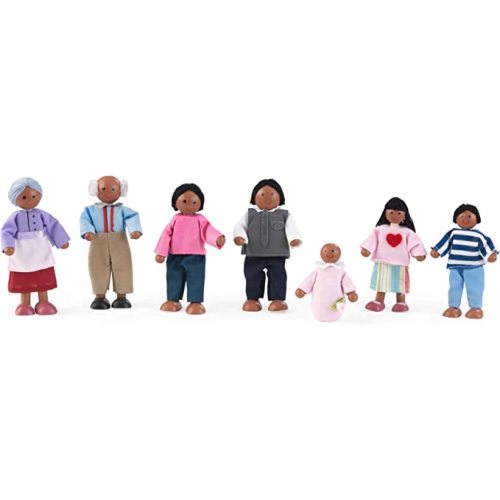 KidKraft Wooden Poseable Doll Family of 7 - African American, Gift for Ages 3+