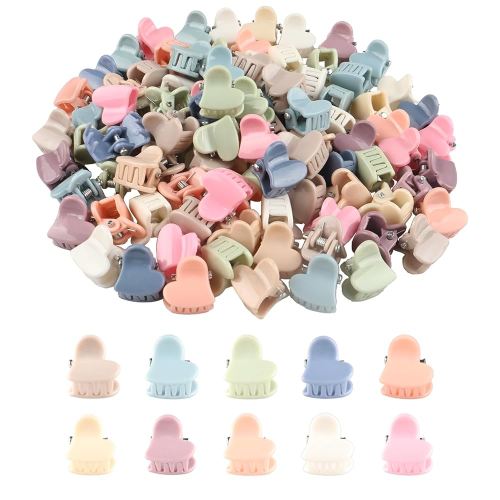 100 Pcs Mini Heart Hair Clips for Girls, Colorful Small Heart Claw Clips for Thick Hair, Cute Toddler Hair Accessories for Girls