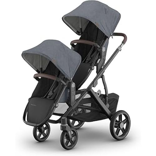 UPPAbaby Vista V3 Stroller + RumbleSeat V3 - Convertible Single-to-Double Stroller System- Toddler Seat, RumbleSeat Accessory, Adapters Included- Julian (Dusty Blue Mélange/Carbon Frame/Chestnut)