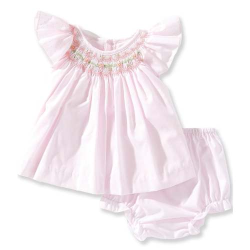 Petit Ami Baby Girls Embroidered Smocked Flutter Sleeve Dress