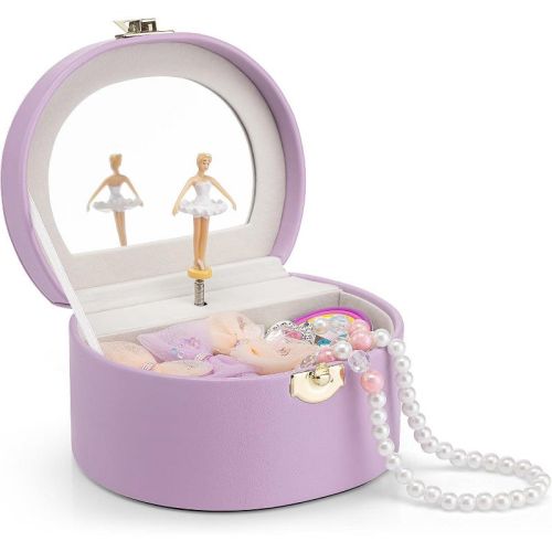 Musical Jewelry Box for Girls, Small Kid Music Box with Ballerina B.Purple ‎4.6"D x 5.7"W x 3.4"H
