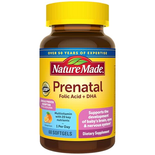Nature Made Prenatal with Folic Acid + DHA, Prenatal Vitamin and Mineral Supplement for Daily Nutritional Support, 60 Softgels, 60 Day Supply