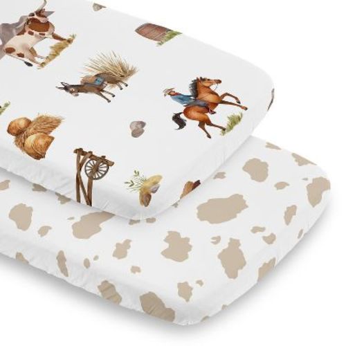 Sweet Jojo Designs Baby Boy Baby Bassinet Fitted Sheets Set Country Western Taupe Brown and Cream 2pc