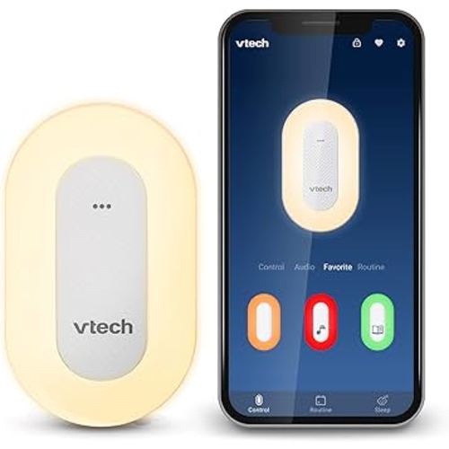 VTech BC8113 V-Hush Plug Sleep Training Soother with 40 Stories/Songs/Sounds & Record Your own Voice. Bluetooth Speaker, 250+ Multi-Color Night Light, No Batteries & No Cords Required