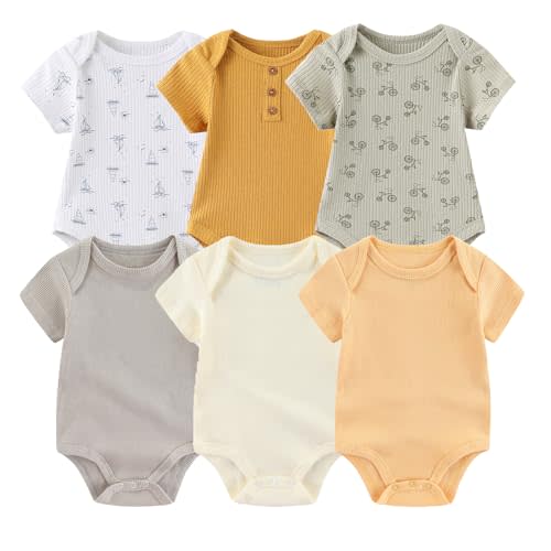 MAMIMAKA Newborn Baby Boy Girl Short Sleeve Bodysuits Cotton One-Piece Baby Clothes 6-Pack