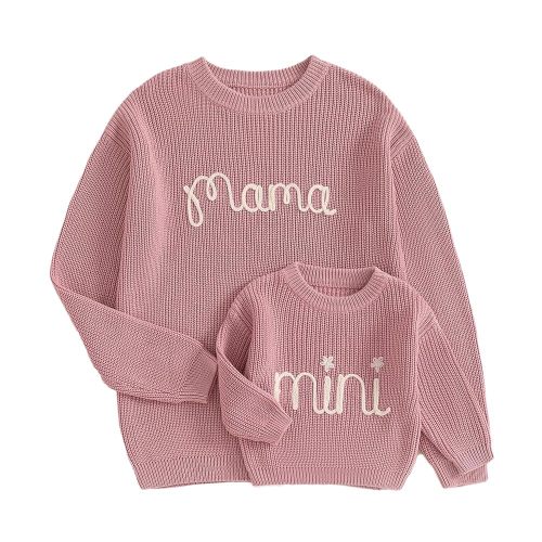 Mommy and Me Sweater Matching Family Outfit Long Sleeve Knit Sweater Pullover Mom and Baby Clothes