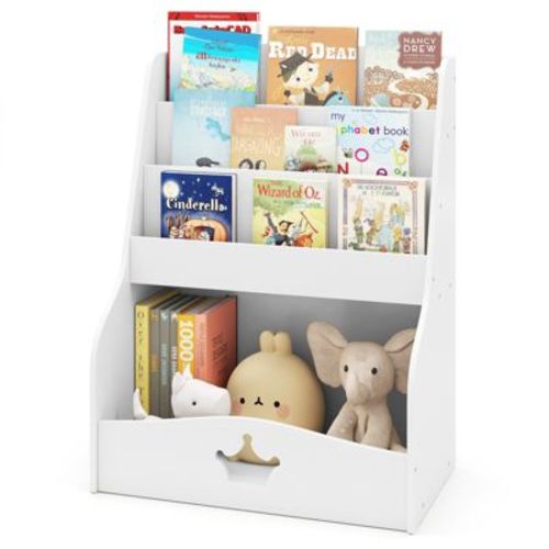 Costway Kids Bookshelf 4-Tier Wooden Bookcase Toy Storage Organizer Montessori Bookshelf