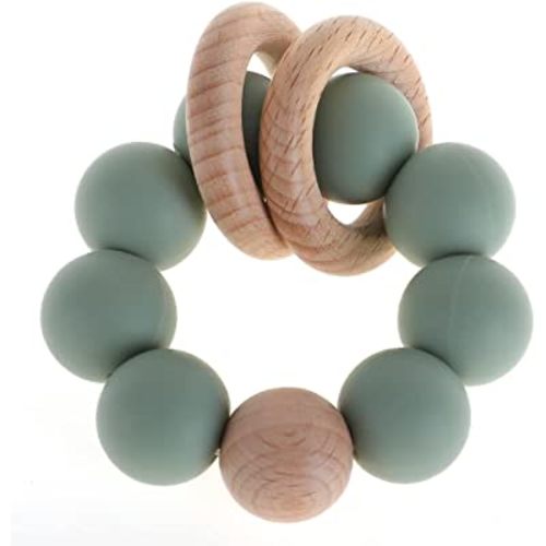 Silicone Baby Teether, Food Grade Silicone & Beech Baby Teething Toy, BPA Free (Sage)