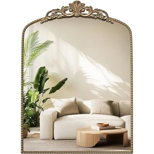 Arched Gold Antique Mirror, 24"x 32" Vintage Gold Bathroom Wall Mirrors