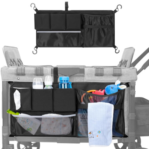 Stroller Wagon Cargo Net, Stroller Wagon Accessories Organizer Compatible with WONDERFOLD All W-Series Models, Large Capacity Mesh Cargo Storage Net with Sorting Pockets for Dry Wet Separation