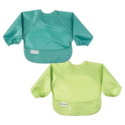 Tiny Twinkle Mess-Proof/Waterproof 2-Pack Long-Sleeve Baby Bib, Machine Washable Smock for Eating (Rainforest, Small 6-24 Months)