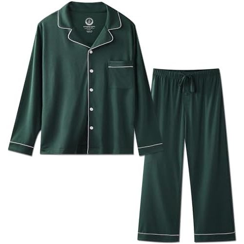 BAMBOO COOL Mens Pajama Set Bamboo Viscose Cotton Soft Lightweight Loungewear Sleepwear Long Sleeve and Pants with Pockets