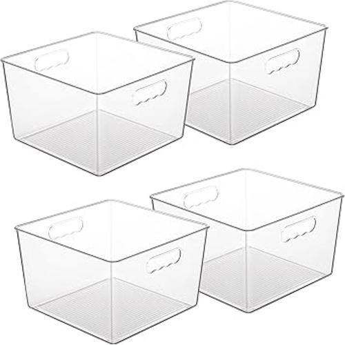 Vtopmart 4 Pack Extra Large Clear Plastic Storage Bins,11x11 Cube Acrylic Organizer Square Containers with Handle for Pantry,Closet,LaundryRoom,Kitchen,Bathroom,UnderSink Organization